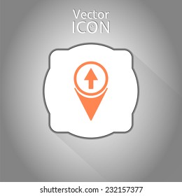 Map pointer with directional arrow. Pointer up. Flat design style. Made in vector