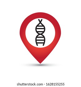 Map pointer with Dna icon on white background