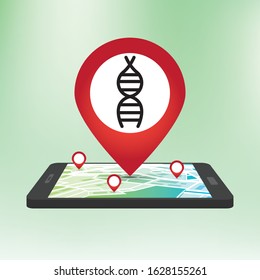 Map pointer with Dna icon on gradient background
