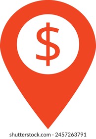 Map pointer with Dollar icon isolated on white background . Bank location symbol vector . Location pin with dollar sign