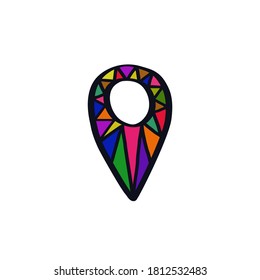 Map pointer doodle icon logo Stained glass sign Indian rainbow cartoon colorful style Modern cute design Fashion print for clothes apparel greeting card banner online store poster flyer cover badge 