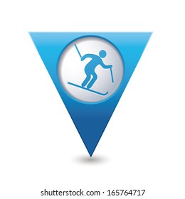 Map pointer with downhill skiing icon. Vector illustration
