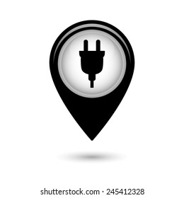Map pointer with electric plug icon