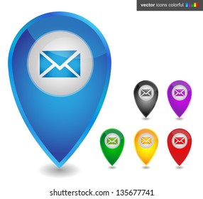 Map pointer with email, icon colorful