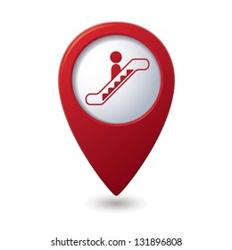 Map pointer with escalator icon. Vector illustration
