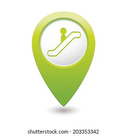 Map pointer with escalator icon. Vector illustration