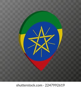 Map pointer with Ethiopia flag. Vector illustration.