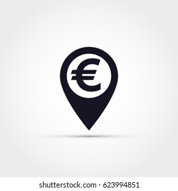 Map pointer with euro sign - bank or atm location vector icon