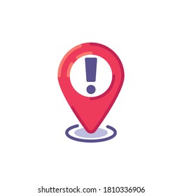 Map pointer exclamation flat icon, vector sign, caution navigation pin colorful pictogram isolated on white. Symbol, logo illustration. Flat style design