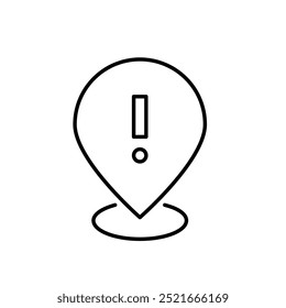 Map pointer with exclamation mark. Attention required. Urgent location alert. Pixel perfect, editable stroke icon