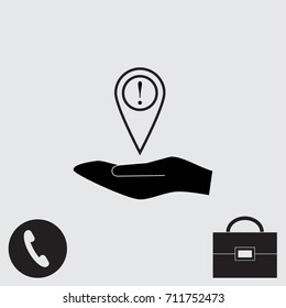 Map pointer with exclamation sign vector icon