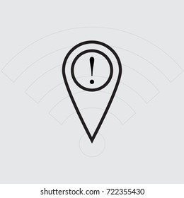 Map pointer with exclamation sign vector icon