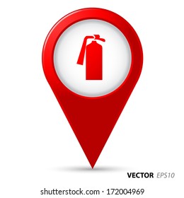 Map pointer with extinguisher icon.