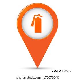 Map pointer with extinguisher icon.