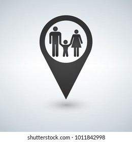 Map pointer with a family. Vector illustration.