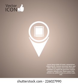 Map pointer with film strip. Made in vector
