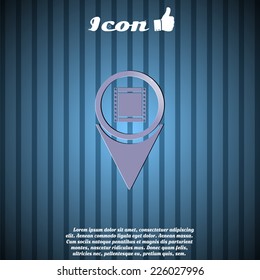 Map pointer with film strip. Made in vector