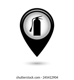 Map pointer with fire extinguisher symbol sign icon