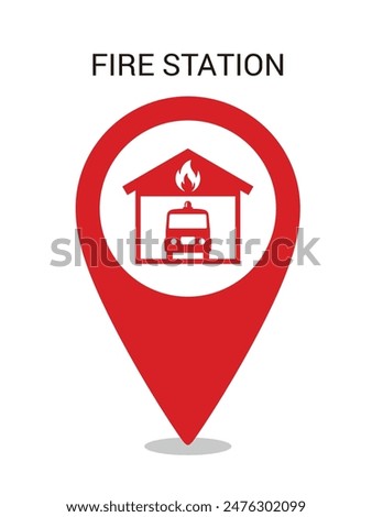 Map Pointer for Fire Station, vector stock isolated on white background, eps