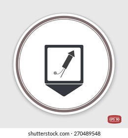 Map pointer. Firework rockets. Flat design style. Made in vector illustration. Emblem or label with shadow.
