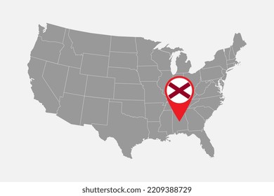 Map pointer with flag of Alabama. Vector illustration.