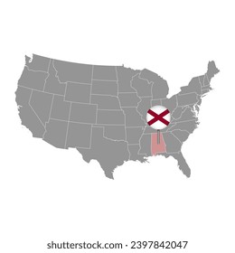 Map pointer with flag of Alabama. Vector illustration.