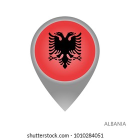 Map pointer with flag of Albania. Gray abstract map icon. Vector Illustration.