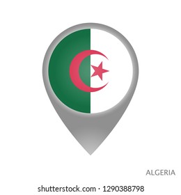Map pointer with the flag of Algeria. Colorful pointer icon for map. Vector illustration.