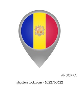 Map pointer with flag of Andorra. Gray abstract map icon. Vector Illustration.