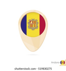 Map pointer with flag of Andorra. Orange abstract map icon. Vector Illustration.