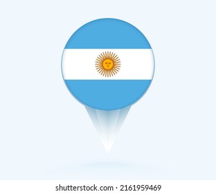 Map pointer with flag of Argentina. Vector flag sign on blue background.