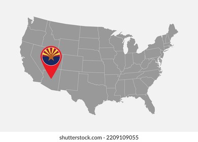 Map pointer with flag of Arizona. Vector illustration.