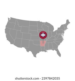 Map pointer with flag of Arkansas. Vector illustration.