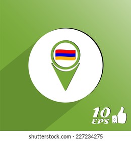 Map pointer with flag of Armenia. Flat style. Made in vector