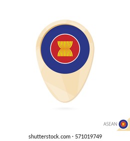 Map pointer with flag of ASEAN. Orange abstract map icon. Vector Illustration.