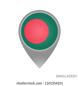 Map pointer with flag of Bangladesh. Gray abstract map icon. Vector Illustration.