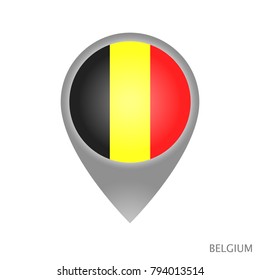 Map pointer with flag of Belgium. Gray abstract map icon. Vector Illustration.
