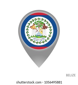 Map pointer with flag of Belize. Gray abstract map icon. Vector Illustration.