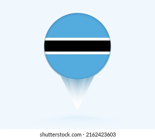 Map pointer with flag of Botswana. Vector flag sign on blue background.
