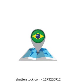 Map pointer with flag of Brazil. Vector illustration on map