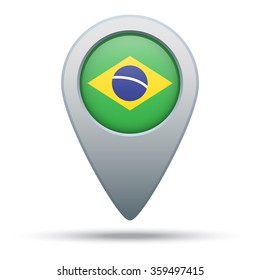 Map pointer with flag of Brazil. Vector illustration.
