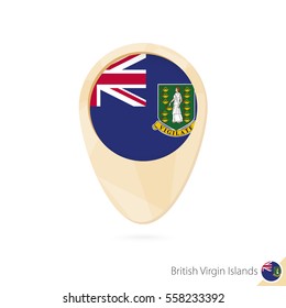 Map pointer with flag of British Virgin Islands. Orange abstract map icon. Vector Illustration.