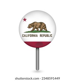 Map pointer with flag of California. Vector illustration.
