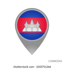 Map pointer with flag of Cambodia. Gray abstract map icon. Vector Illustration.