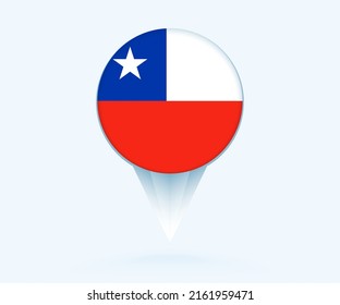 Map pointer with flag of Chile. Vector flag sign on blue background.