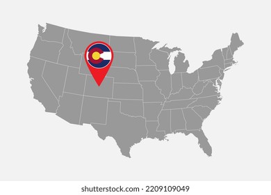 Map pointer with flag of Colorado. Vector illustration.