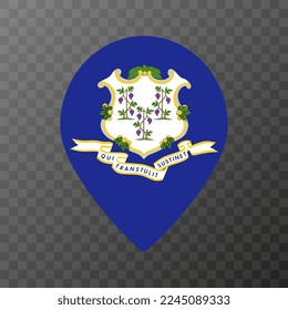 Map pointer with flag Connecticut state. Alabama flag. Vector illustration.