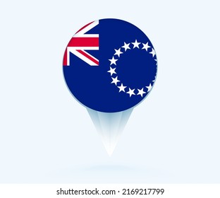 Map pointer with flag of Cook Islands. Vector flag sign on blue background.