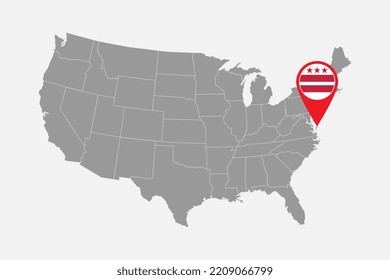 Map pointer with flag of District of Columbia. Vector illustration.