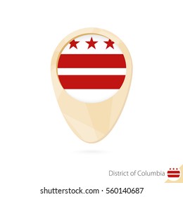 Map pointer with flag District of Columbia. Orange abstract map icon. Vector Illustration.